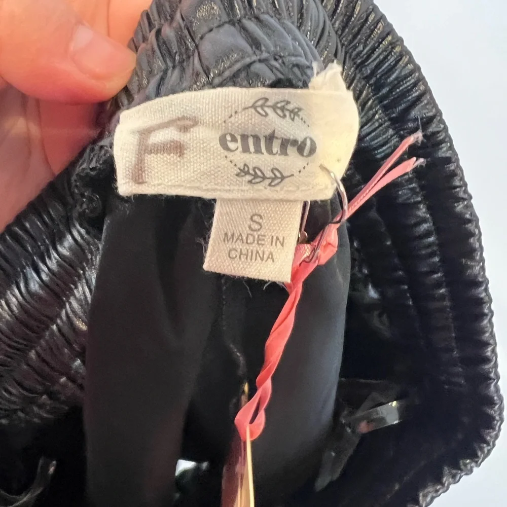 Entro Black Elastic Waist Faux Leather Drawstring Shorts